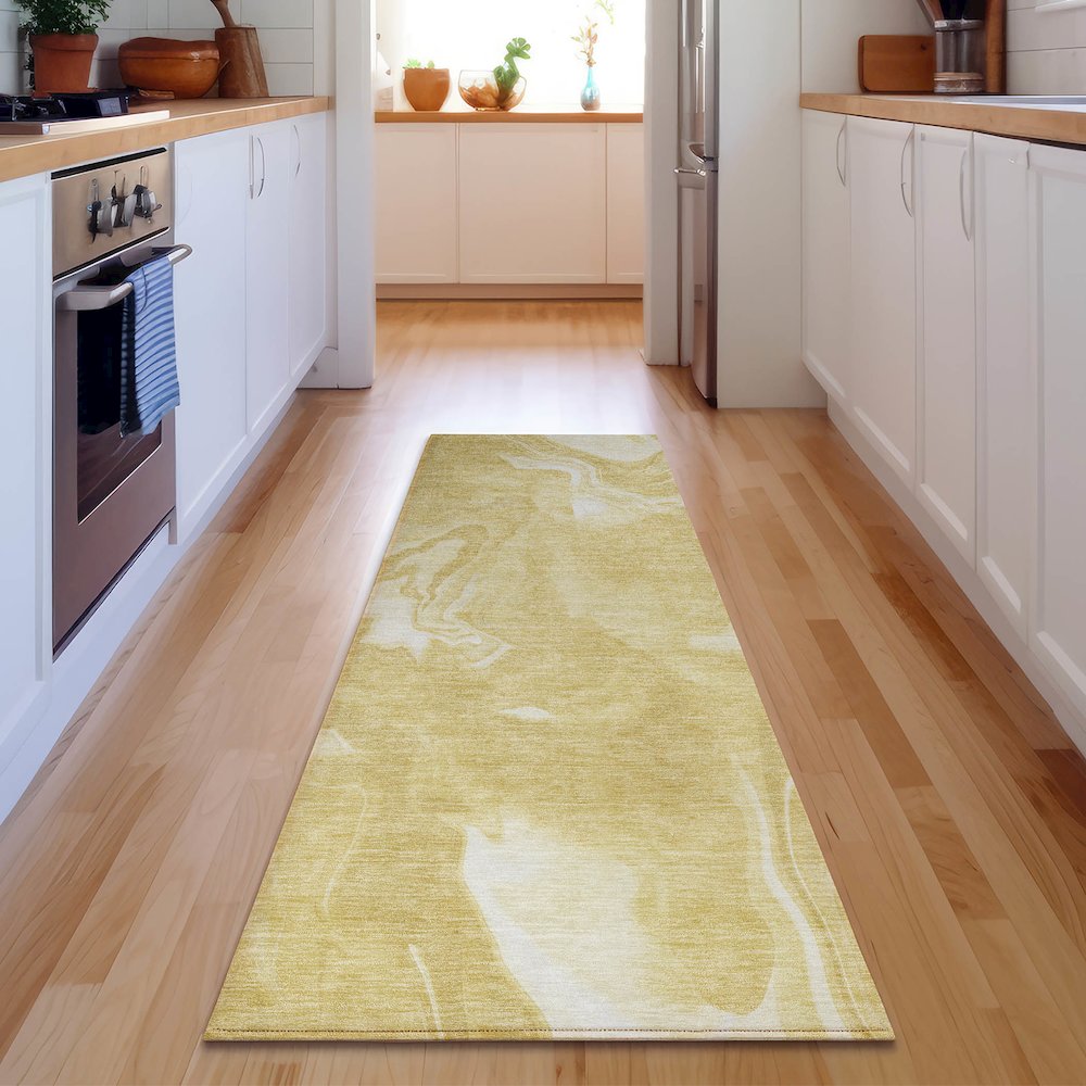 Premium Machine Washable Mayfield AMF802 Gold 2'3" x 7'6" Runner Rug. Picture 5
