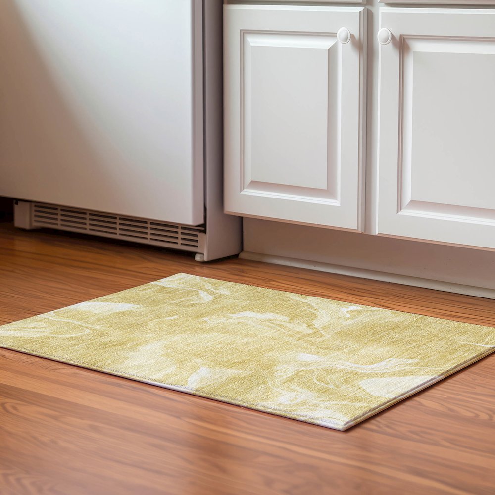 Premium Machine Washable Mayfield AMF802 Gold 1'8" x 2'6" Rug. Picture 5