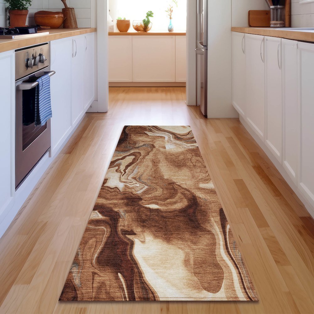 Premium Machine Washable Mayfield AMF802 Paprika 2'3" x 7'6" Runner Rug. Picture 5