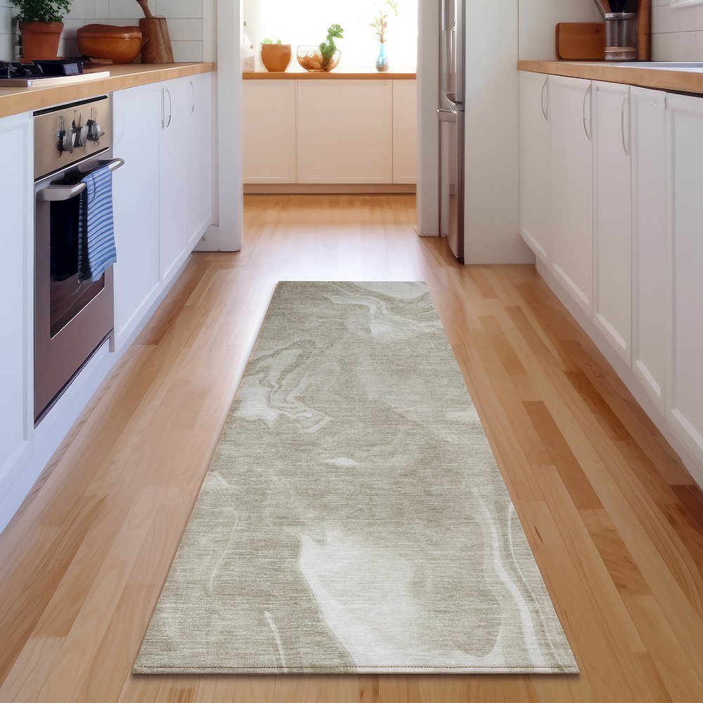 Premium Machine Washable Mayfield AMF802 Taupe 2'3" x 7'6" Runner Rug. Picture 5