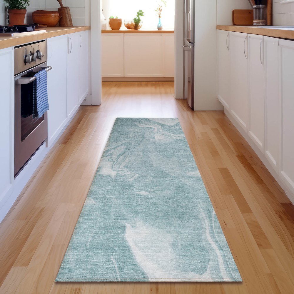 Premium Machine Washable Mayfield AMF802 Teal 2'3" x 7'6" Runner Rug. Picture 5
