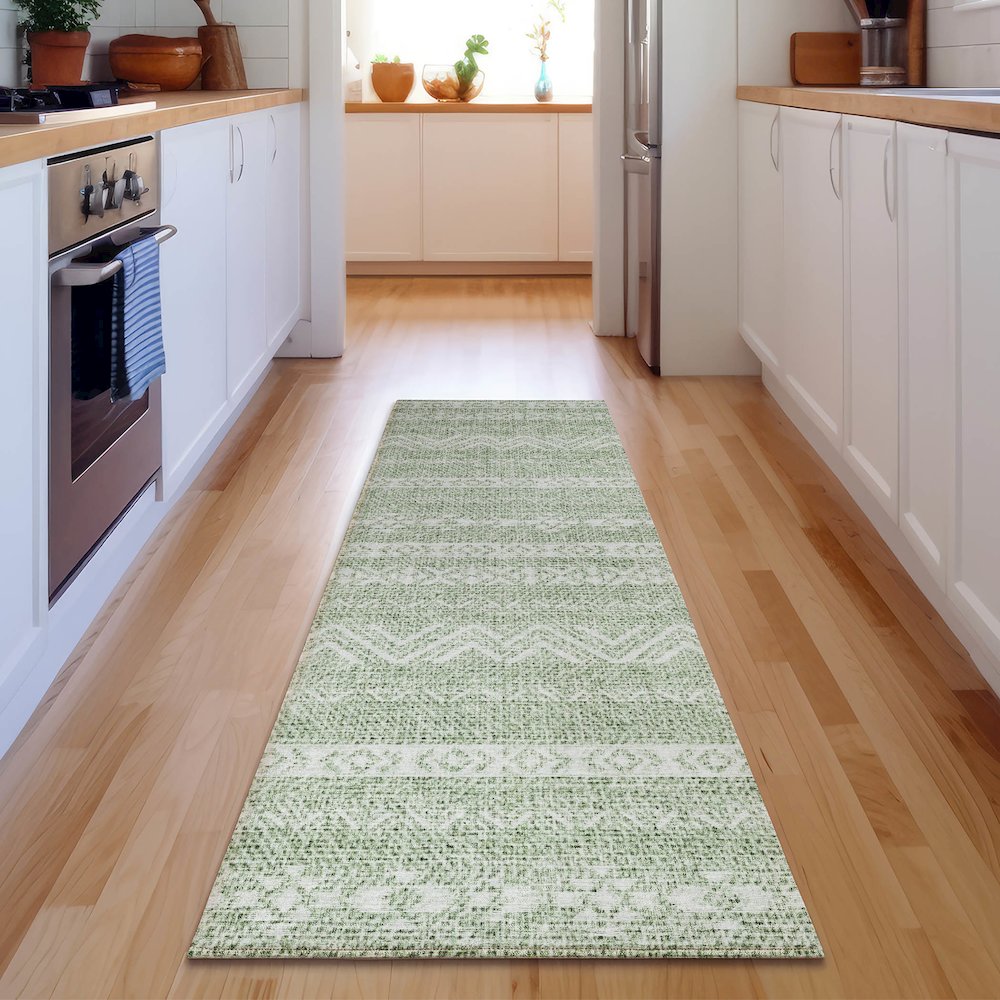 Premium Machine Washable Mayfield AMF803 Aloe 2'3" x 7'6" Runner Rug. Picture 5