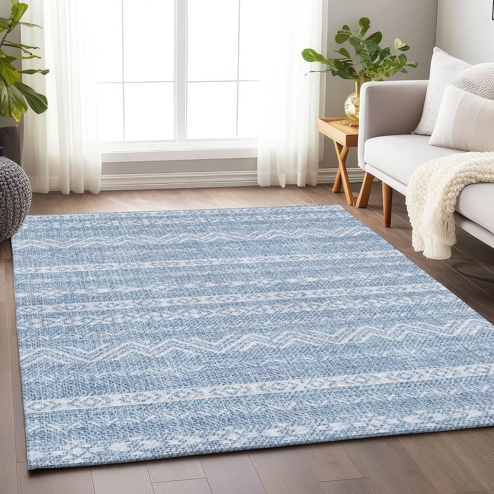Premium Machine Washable Mayfield AMF803 Blue 2'6" x 3'10" Rug. Picture 6