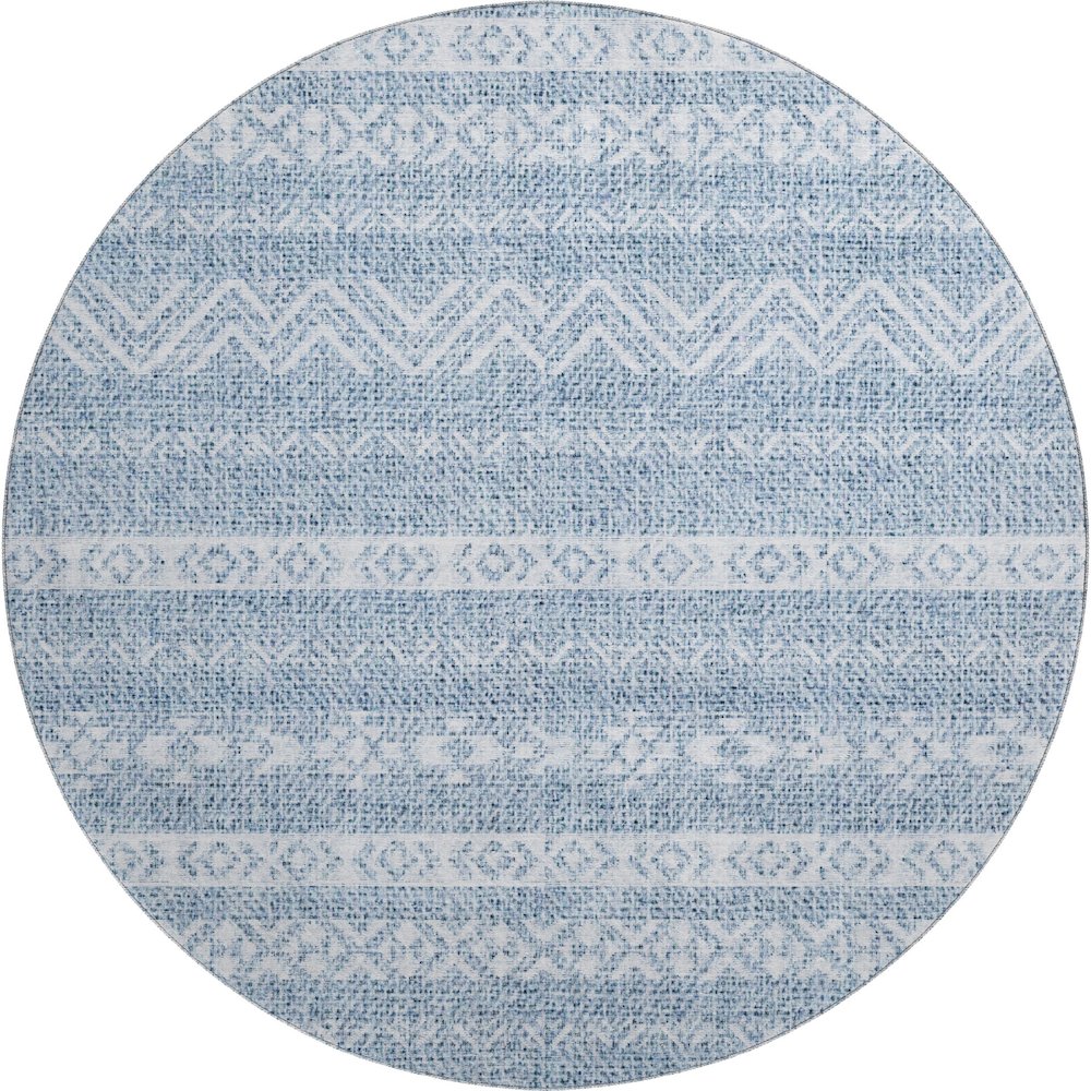 Premium Machine Washable Mayfield AMF803 Blue 8' x 8' Round Rug. Picture 1