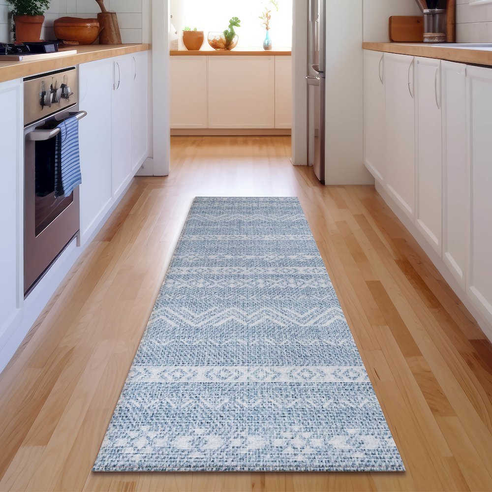 Premium Machine Washable Mayfield AMF803 Blue 2'3" x 7'6" Runner Rug. Picture 5