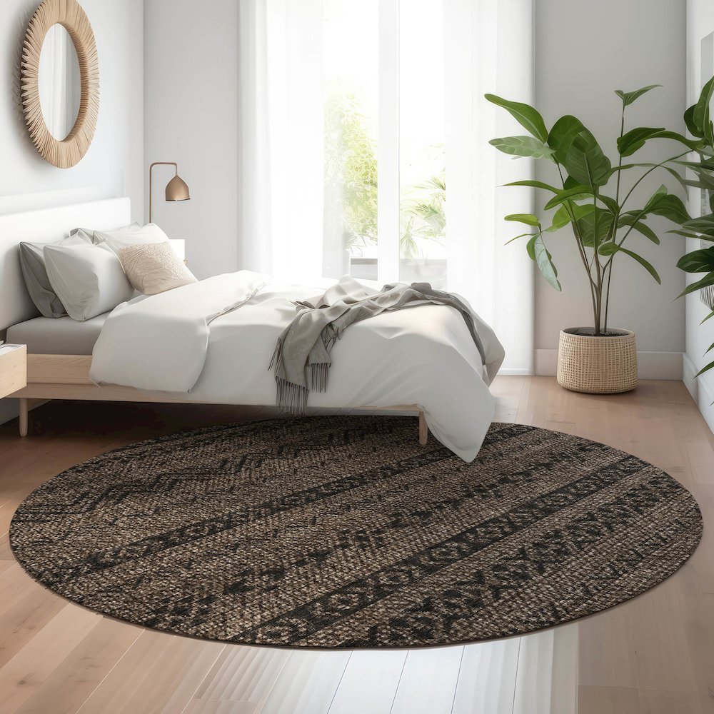 Premium Machine Washable Mayfield AMF803 Chocolate 8' x 8' Round Rug. Picture 5