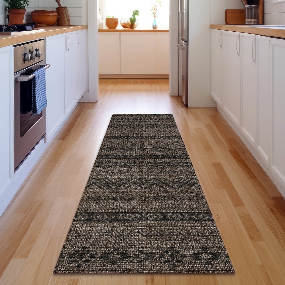 Premium Machine Washable Mayfield AMF803 Chocolate 2'3" x 7'6" Runner Rug. Picture 5