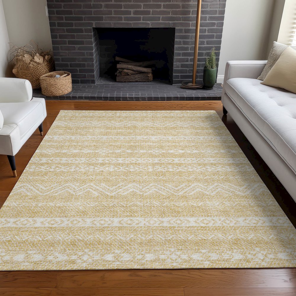 Premium Machine Washable Mayfield AMF803 Gold 2'6" x 3'10" Rug. Picture 5