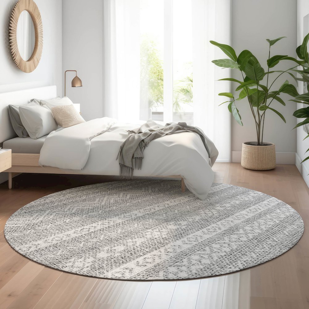 Premium Machine Washable Mayfield AMF803 Gray 8' x 8' Round Rug. Picture 5