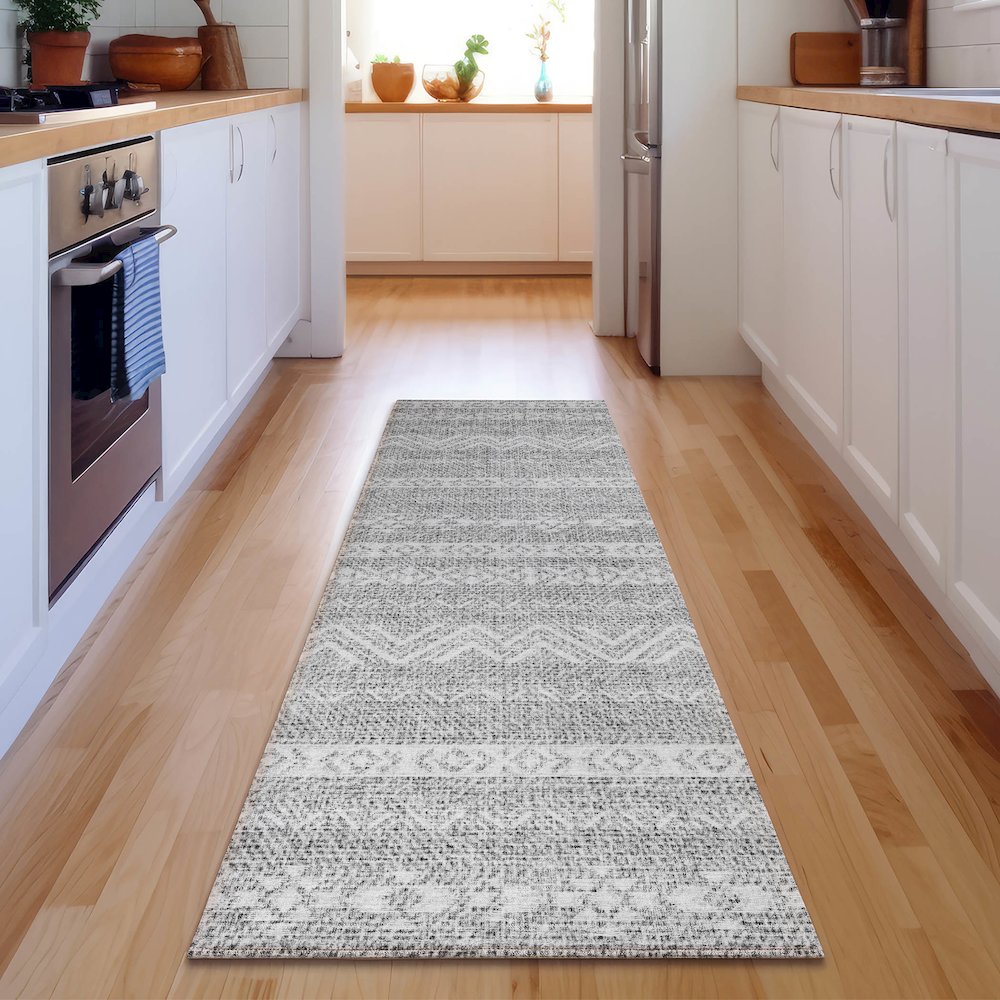 Premium Machine Washable Mayfield AMF803 Gray 2'3" x 7'6" Runner Rug. Picture 5