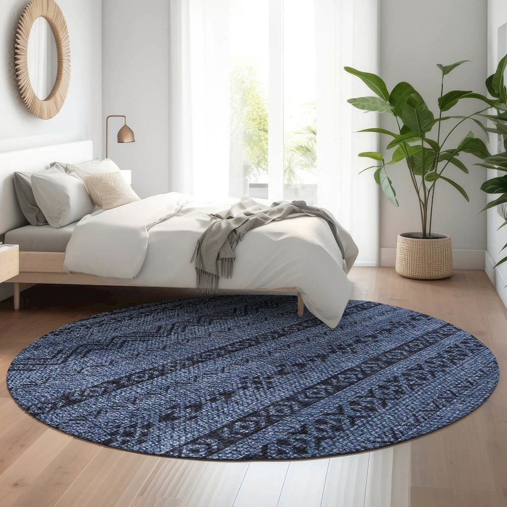 Premium Machine Washable Mayfield AMF803 Navy 8' x 8' Round Rug. Picture 5