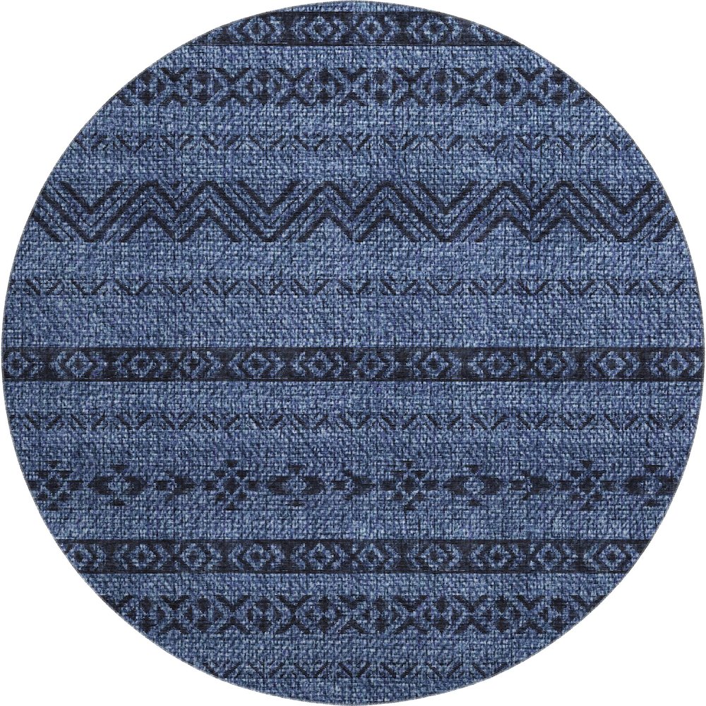 Premium Machine Washable Mayfield AMF803 Navy 8' x 8' Round Rug. Picture 1