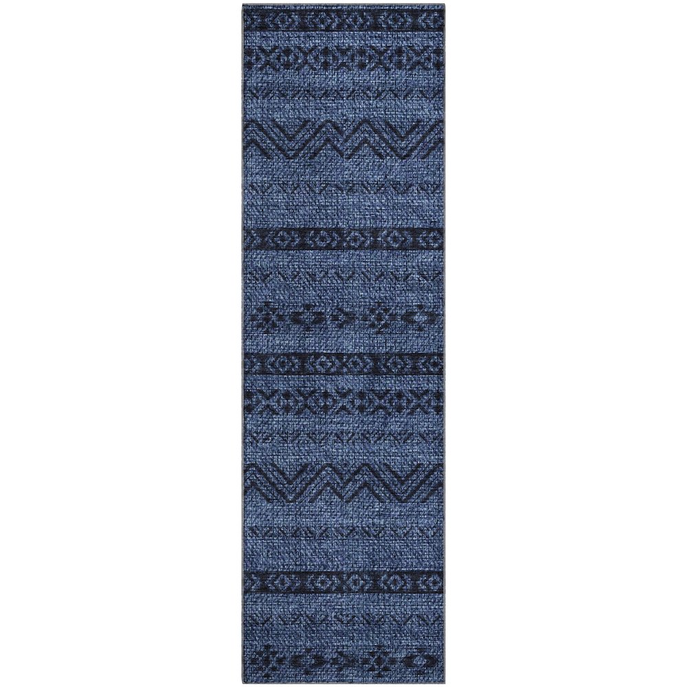 Premium Machine Washable Mayfield AMF803 Navy 2'3" x 7'6" Runner Rug. Picture 1