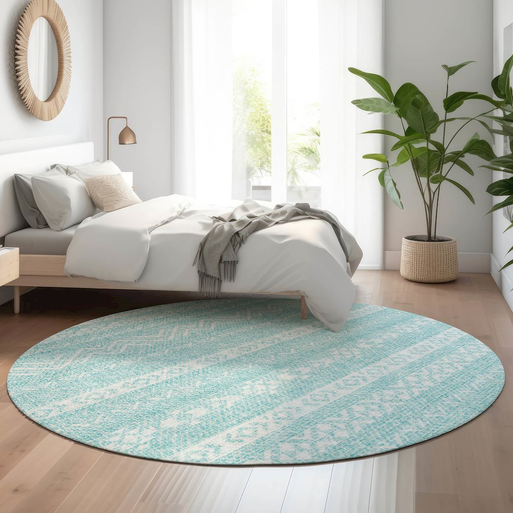 Premium Machine Washable Mayfield AMF803 Teal 8' x 8' Round Rug. Picture 5