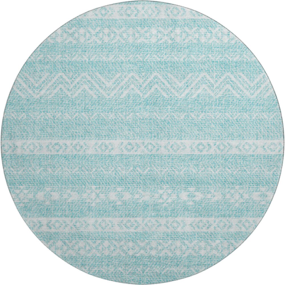 Premium Machine Washable Mayfield AMF803 Teal 8' x 8' Round Rug. Picture 1