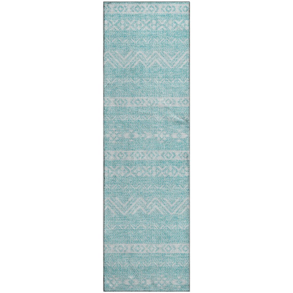 Premium Machine Washable Mayfield AMF803 Teal 2'3" x 7'6" Runner Rug. Picture 1
