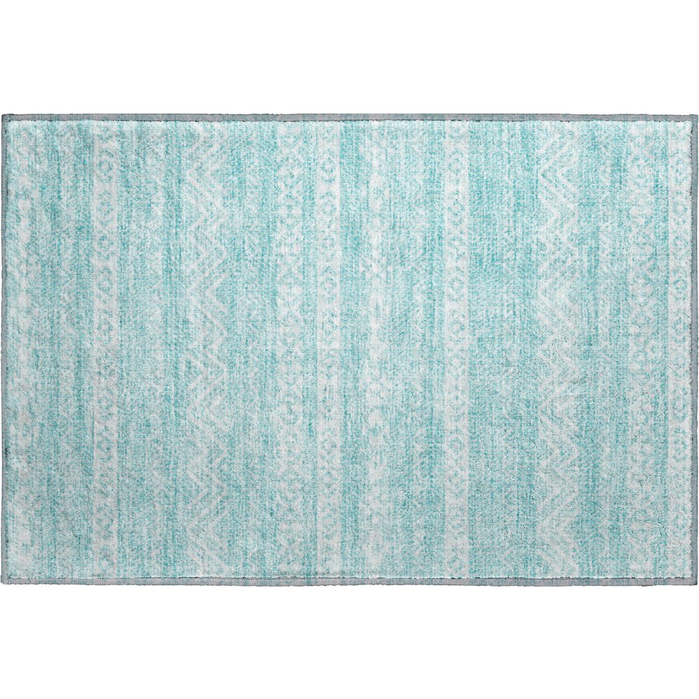 Premium Machine Washable Mayfield AMF803 Teal 1'8" x 2'6" Rug. Picture 1