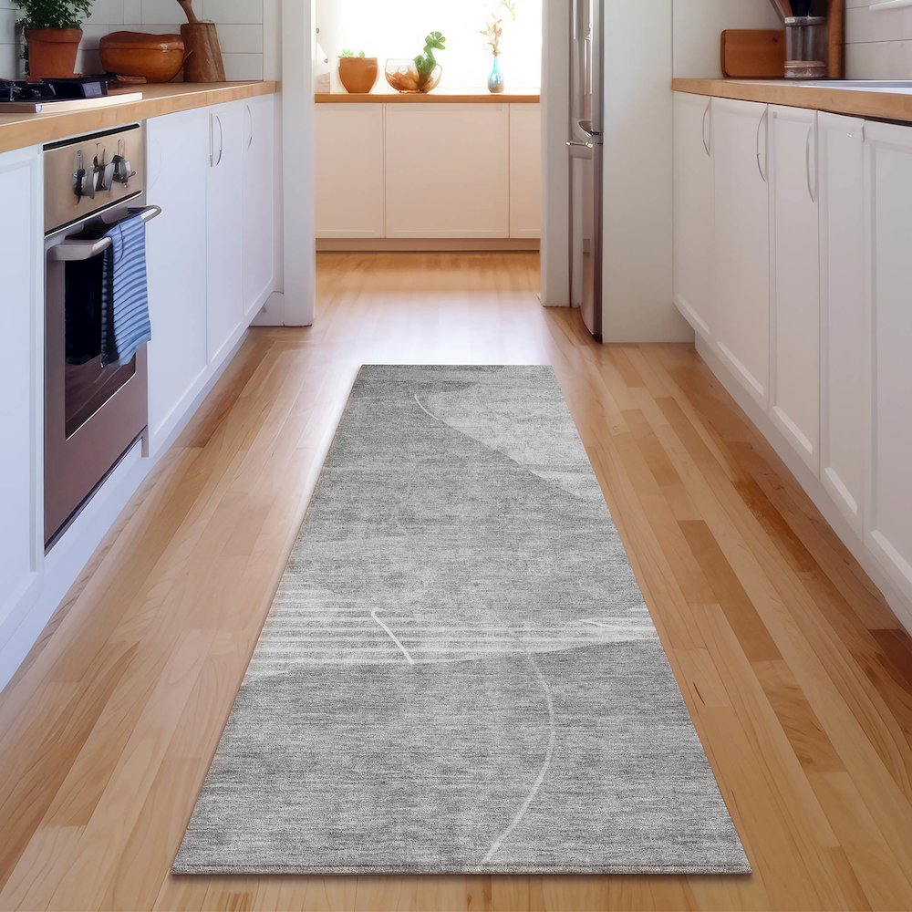 Premium Machine Washable Mayfield AMF805 Gray 2'3" x 7'6" Runner Rug. Picture 5