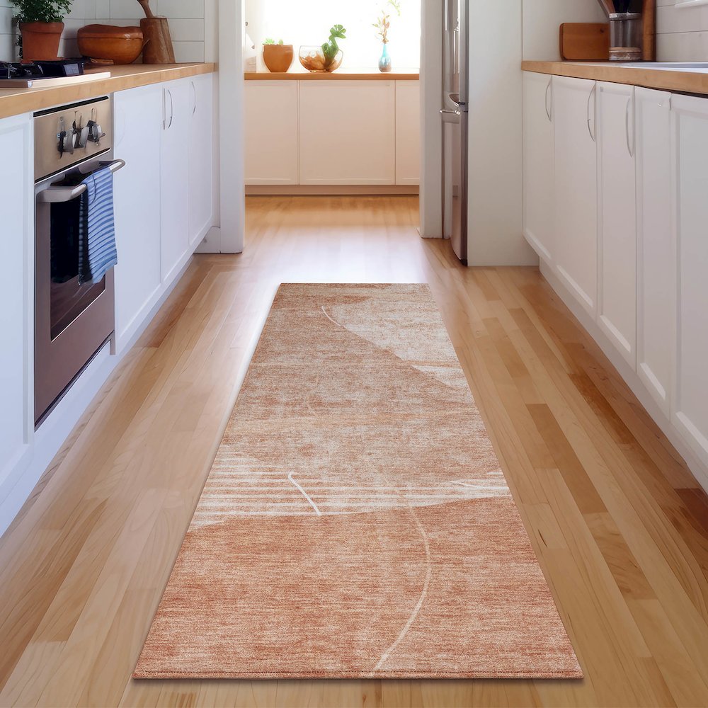 Premium Machine Washable Mayfield AMF805 Salmon 2'3" x 7'6" Runner Rug. Picture 5