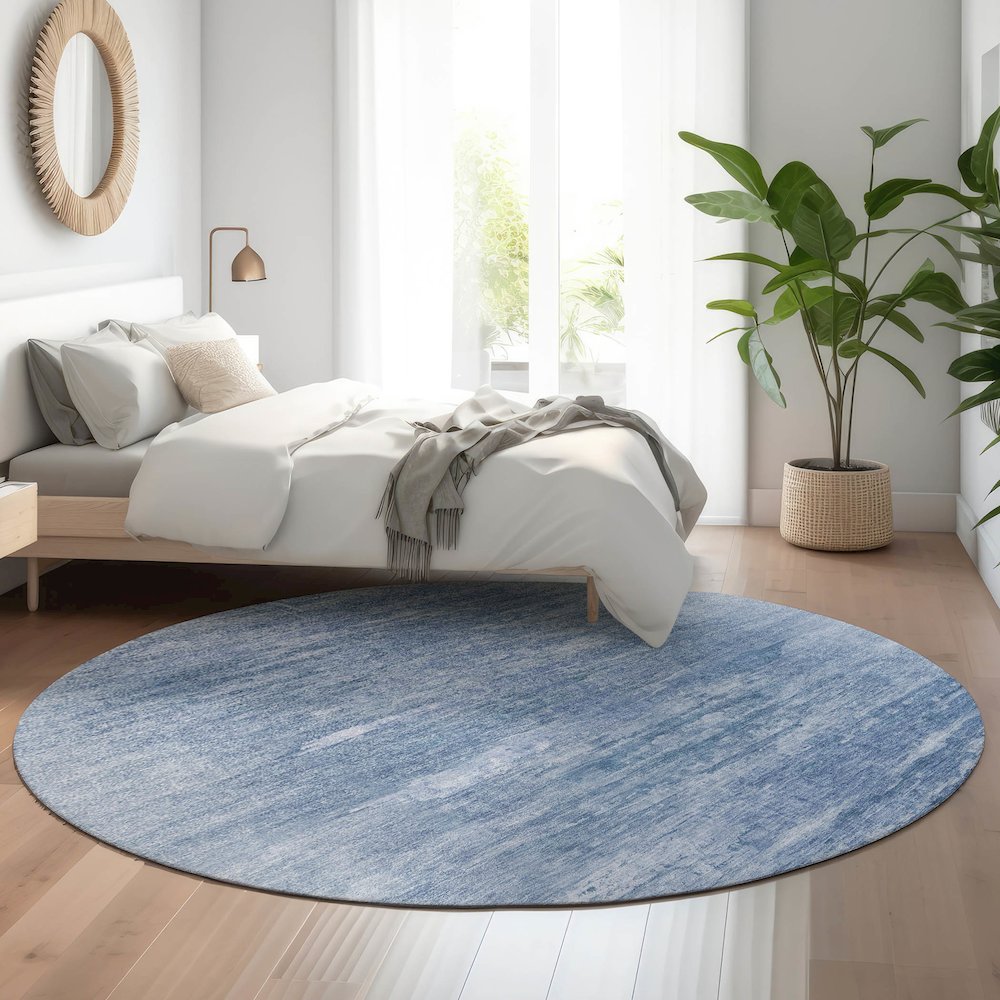 Premium Machine Washable Mayfield AMF806 Blue 8' x 8' Round Rug. Picture 5