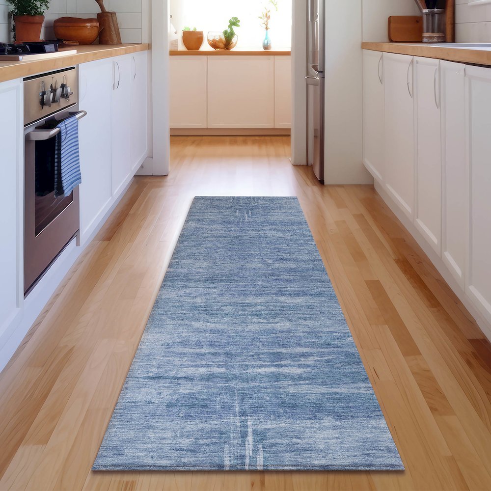 Premium Machine Washable Mayfield AMF806 Blue 2'3" x 7'6" Runner Rug. Picture 5