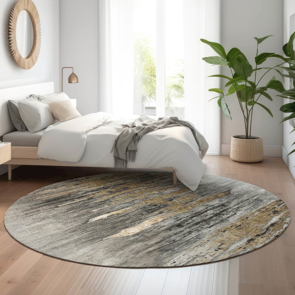 Premium Machine Washable Mayfield AMF807 Gray 8' x 8' Round Rug. Picture 5