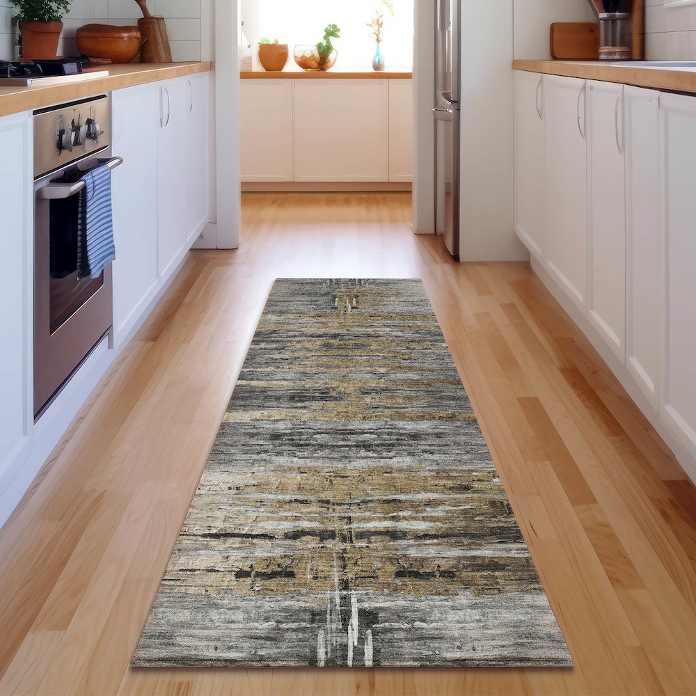 Premium Machine Washable Mayfield AMF807 Gray 2'3" x 7'6" Runner Rug. Picture 5