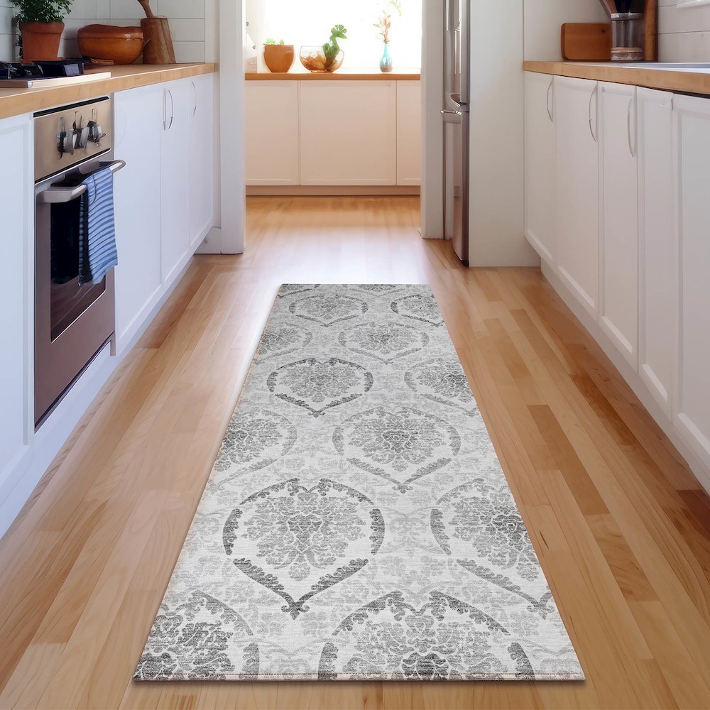 Premium Machine Washable Mayfield AMF808 Silver 2'3" x 7'6" Runner Rug. Picture 5