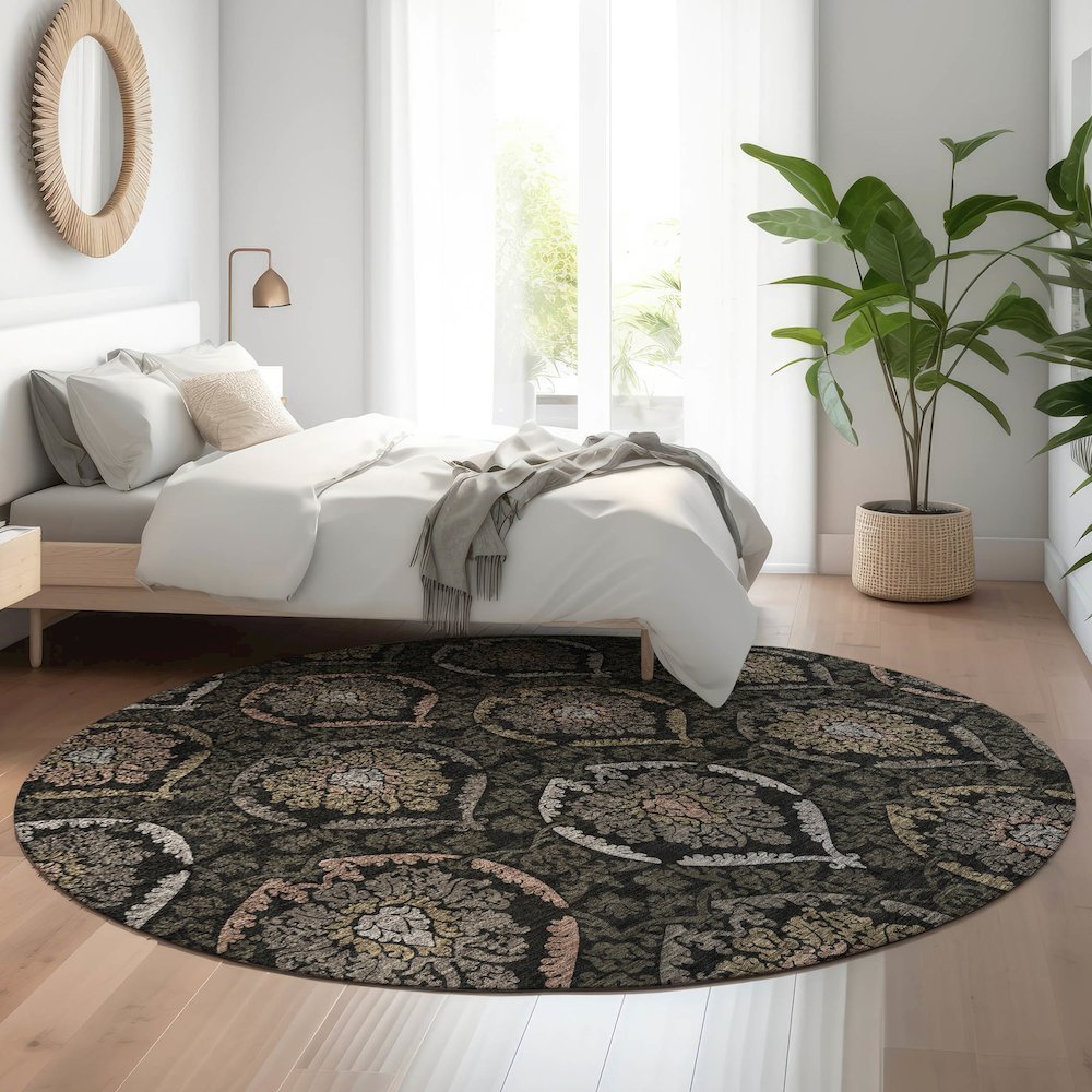 Premium Machine Washable Mayfield AMF809 Black 8' x 8' Round Rug. Picture 5