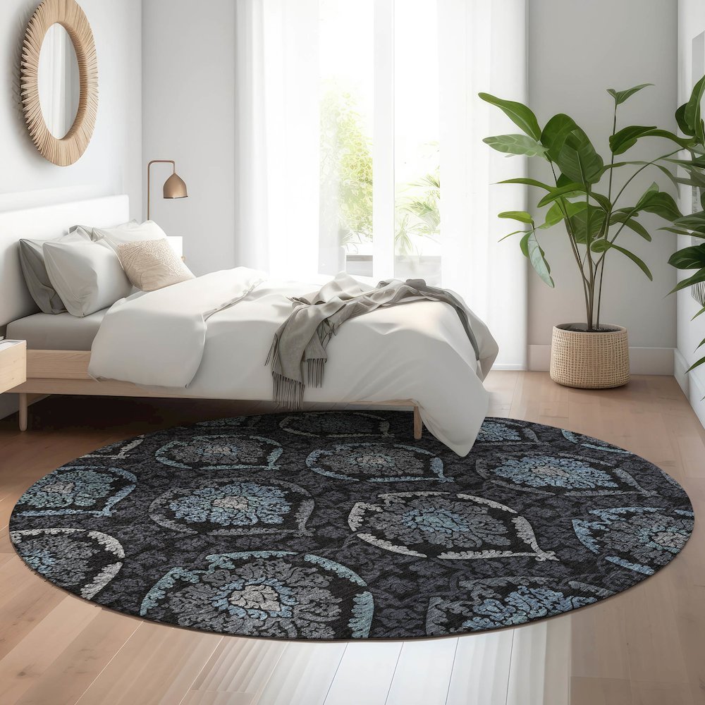 Premium Machine Washable Mayfield AMF809 Blue 8' x 8' Round Rug. Picture 5