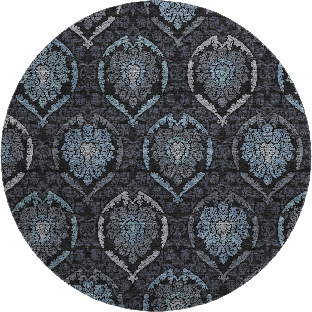 Premium Machine Washable Mayfield AMF809 Blue 8' x 8' Round Rug. Picture 1