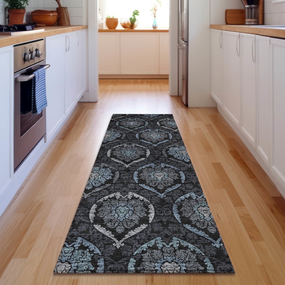 Premium Machine Washable Mayfield AMF809 Blue 2'3" x 7'6" Runner Rug. Picture 5