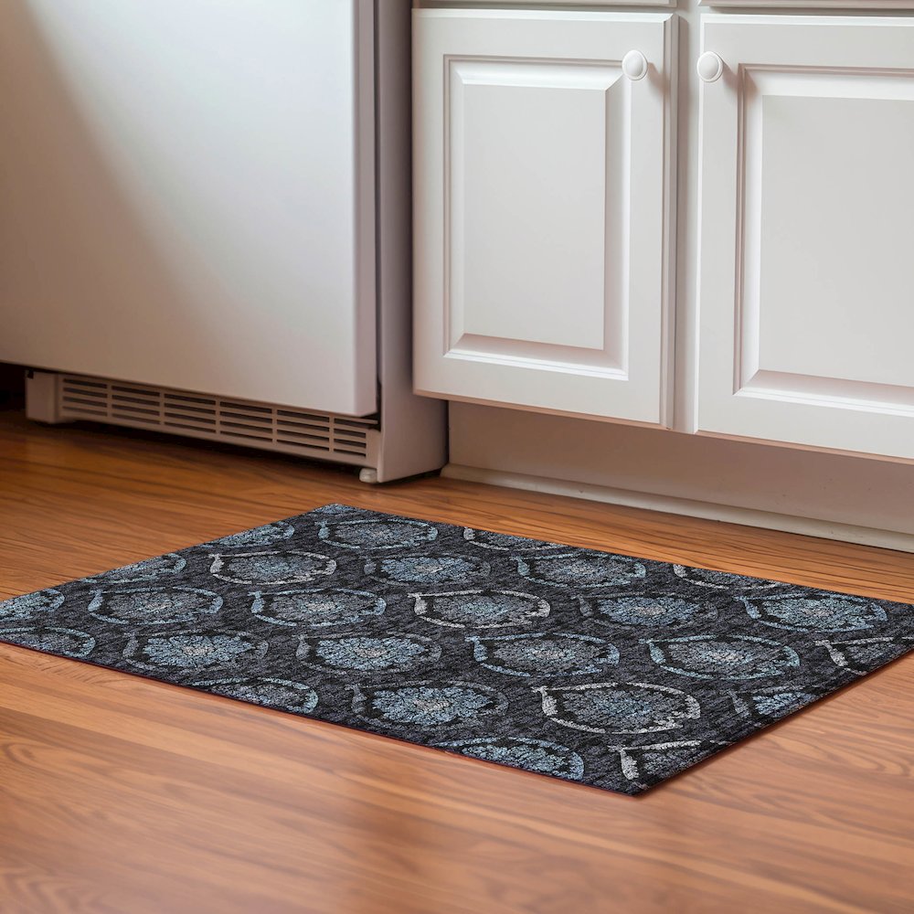 Premium Machine Washable Mayfield AMF809 Blue 1'8" x 2'6" Rug. Picture 5