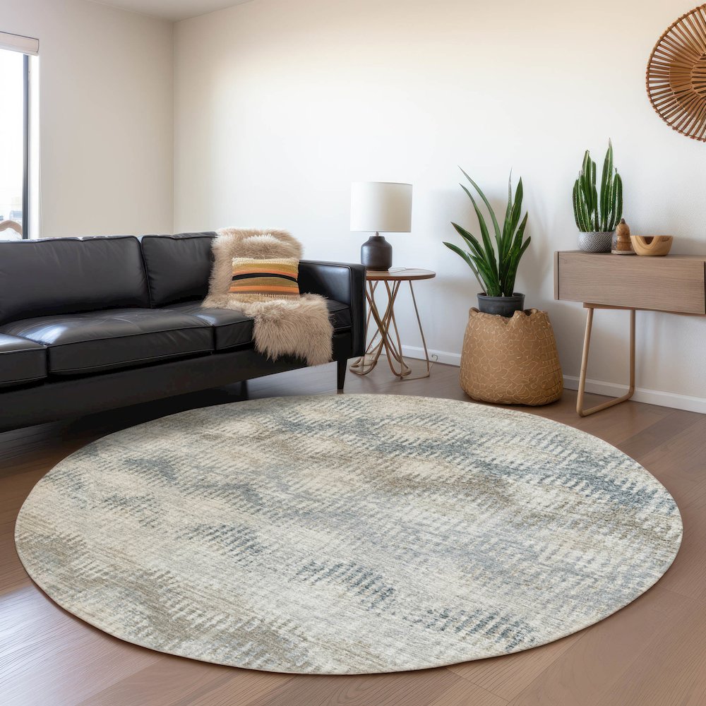 Premium Machine Washable Mayfield  Linen 8' x 8' Round Rug. Picture 5