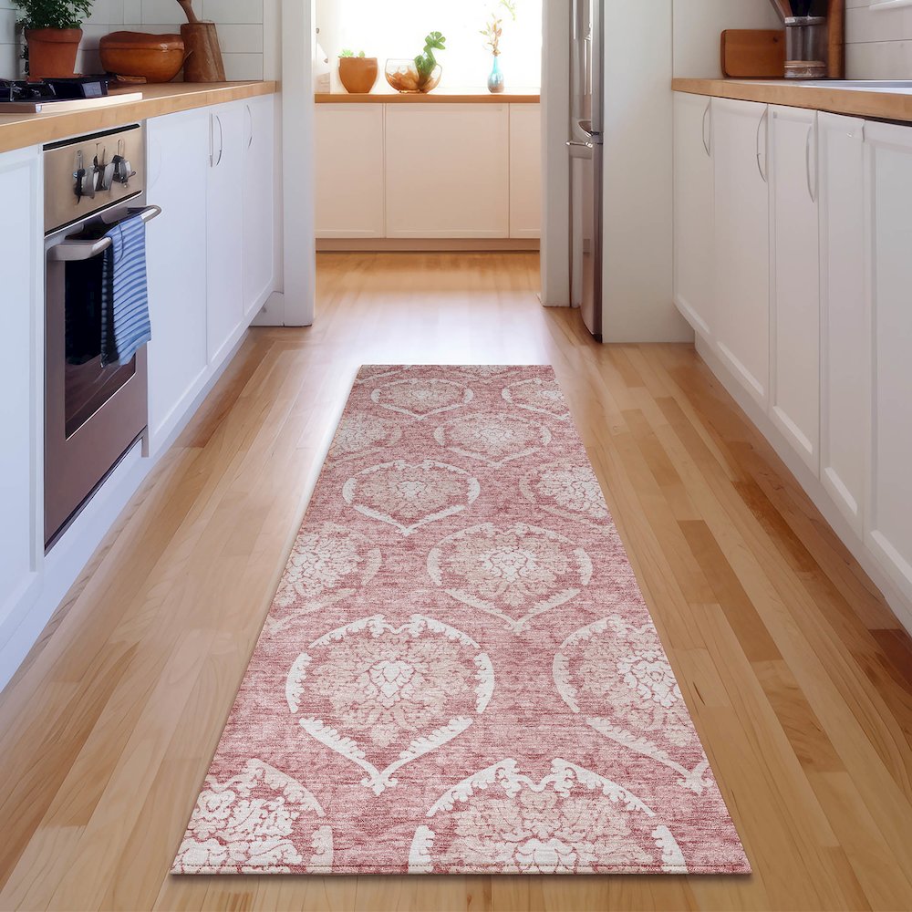 Premium Machine Washable Mayfield AMF810 Pink 2'3" x 7'6" Runner Rug. Picture 5