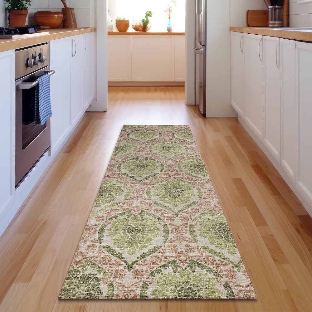 Premium Machine Washable Mayfield AMF811 Olive 2'3" x 7'6" Runner Rug. Picture 5