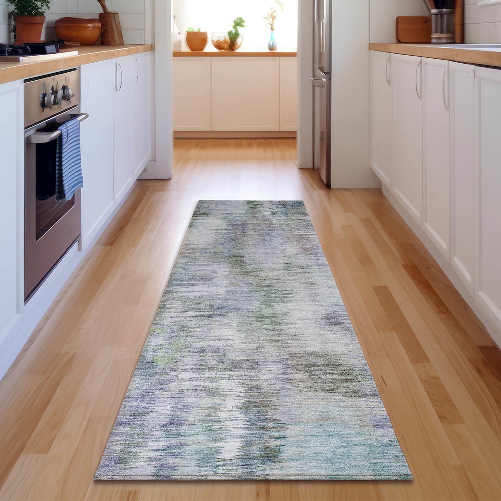 Premium Machine Washable Mayfield AMF813 Green 2'3" x 7'6" Runner Rug. Picture 5