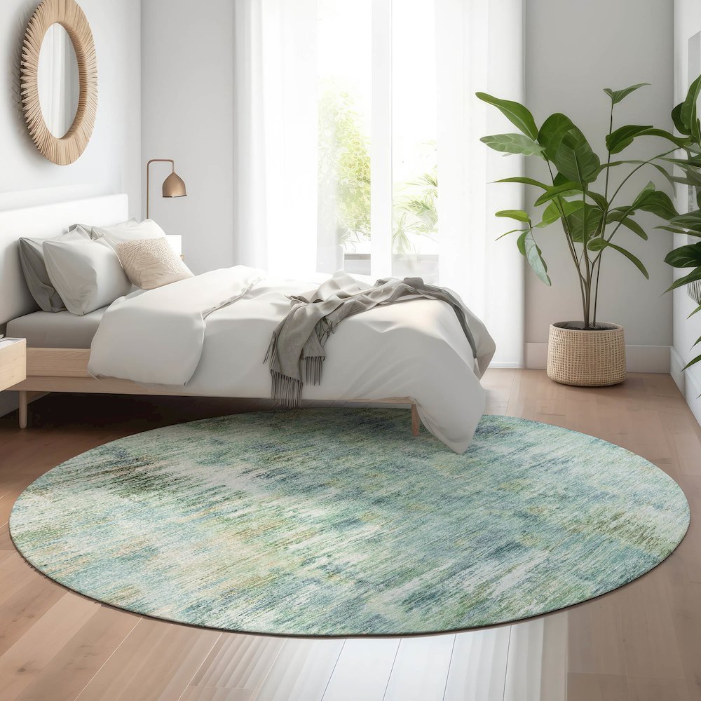 Premium Machine Washable Mayfield AMF813 Teal 8' x 8' Round Rug. Picture 5