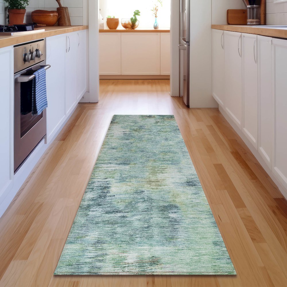Premium Machine Washable Mayfield AMF813 Teal 2'3" x 7'6" Runner Rug. Picture 5