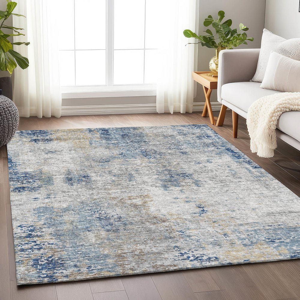 Premium Machine Washable Mayfield AMF814 Blue 2'6" x 3'10" Rug. Picture 6