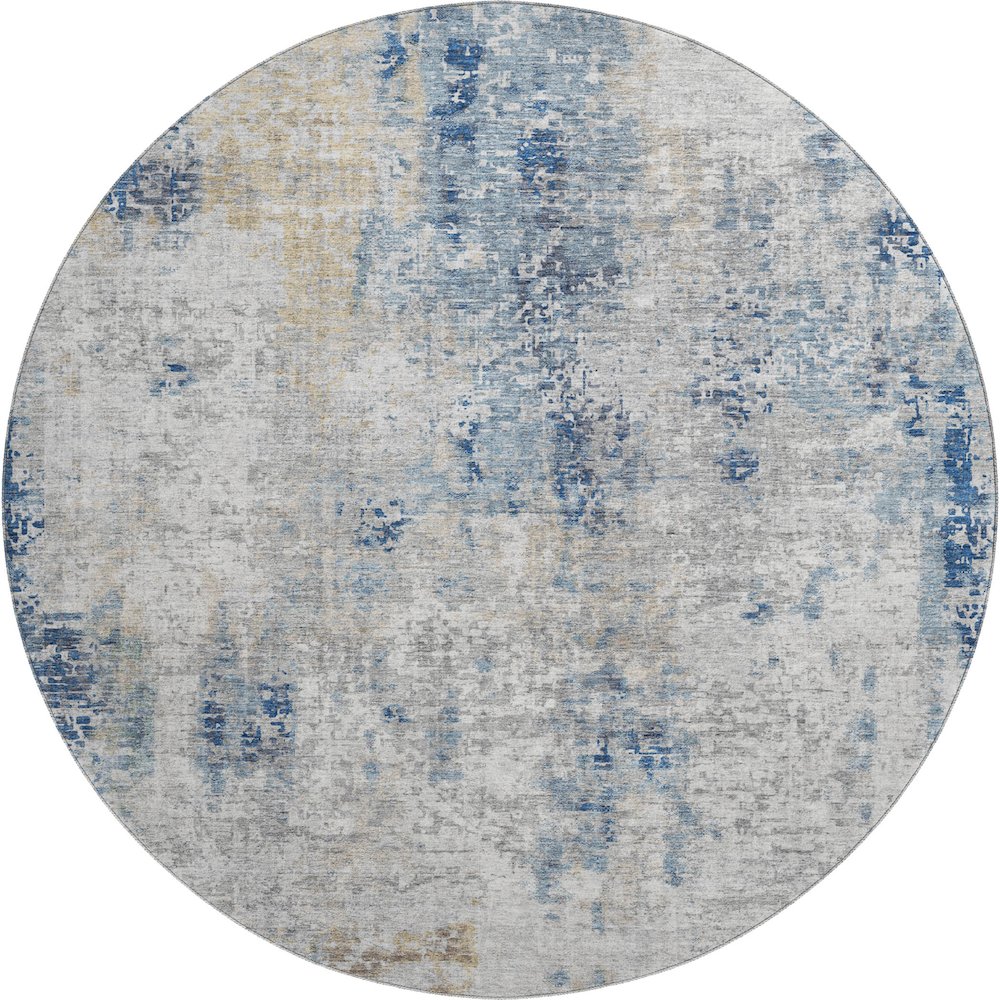 Premium Machine Washable Mayfield AMF814 Blue 8' x 8' Round Rug. Picture 1