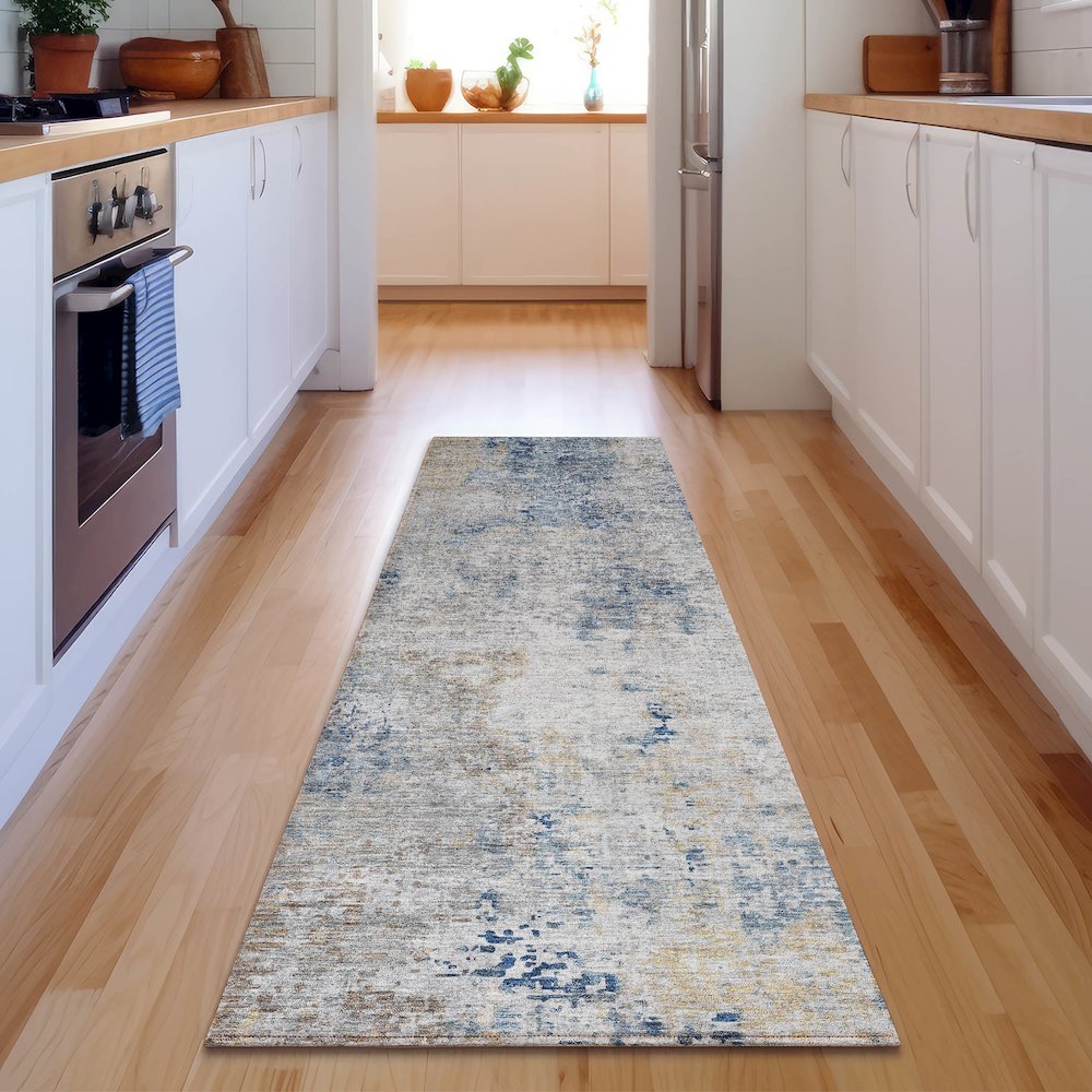 Premium Machine Washable Mayfield AMF814 Blue 2'3" x 7'6" Runner Rug. Picture 5