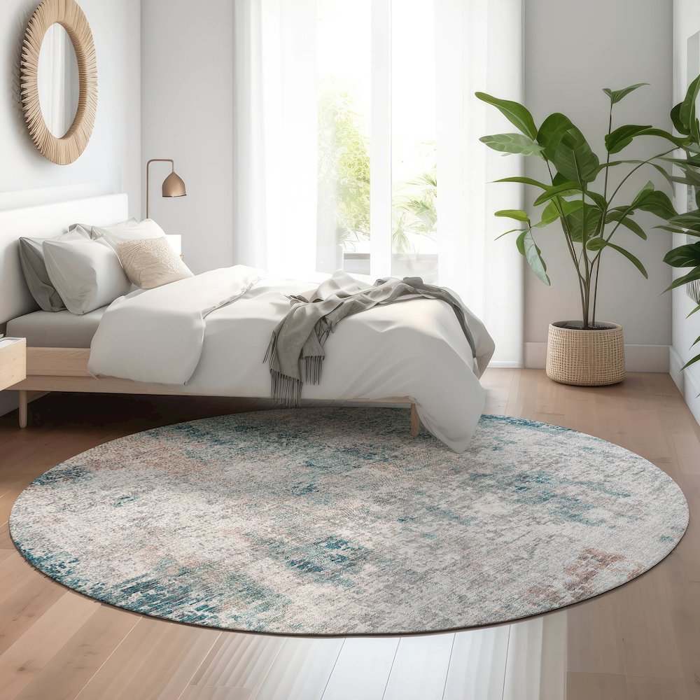 Premium Machine Washable Mayfield AMF814 Teal 8' x 8' Round Rug. Picture 5