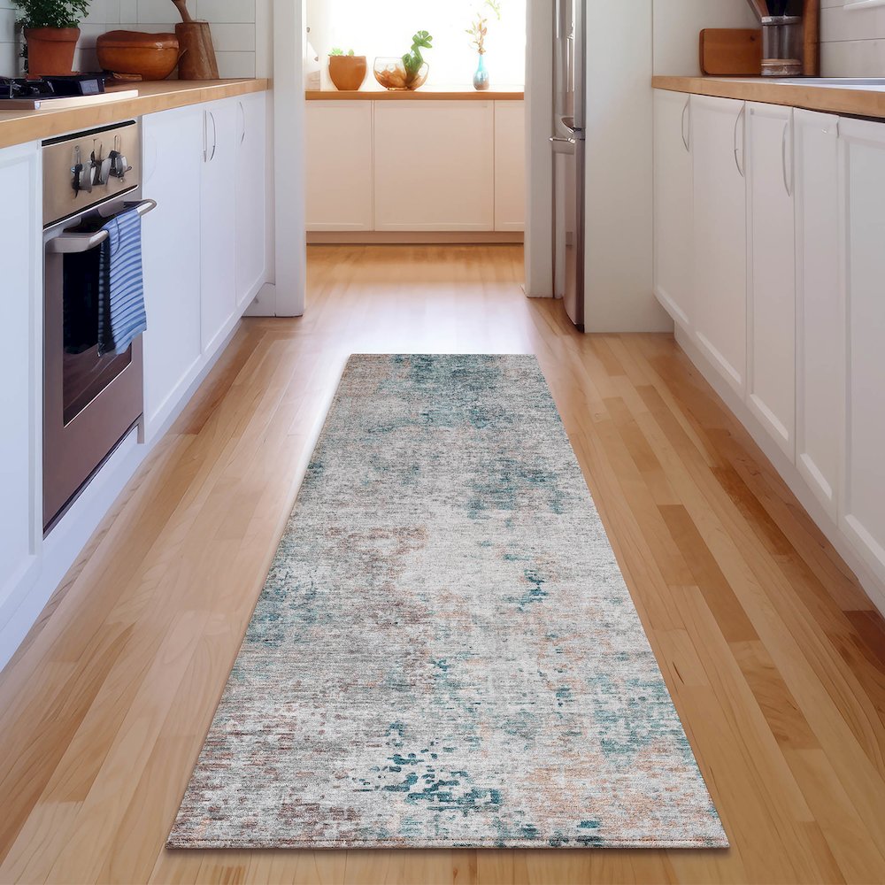 Premium Machine Washable Mayfield AMF814 Teal 2'3" x 7'6" Runner Rug. Picture 5