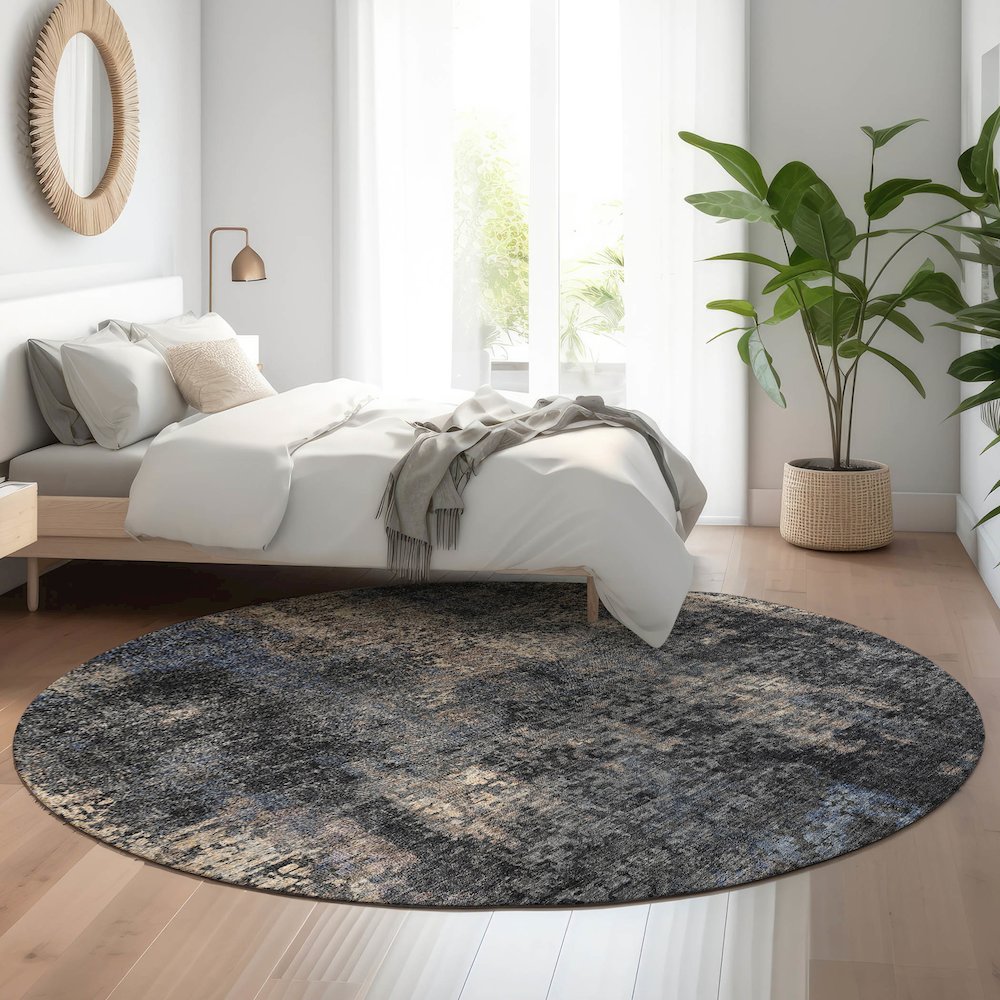 Premium Machine Washable Mayfield AMF815 Charcoal 8' x 8' Round Rug. Picture 5