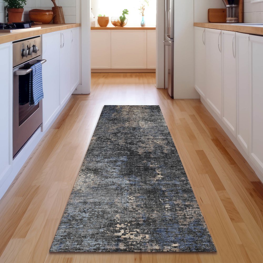 Premium Machine Washable Mayfield AMF815 Charcoal 2'3" x 7'6" Runner Rug. Picture 5