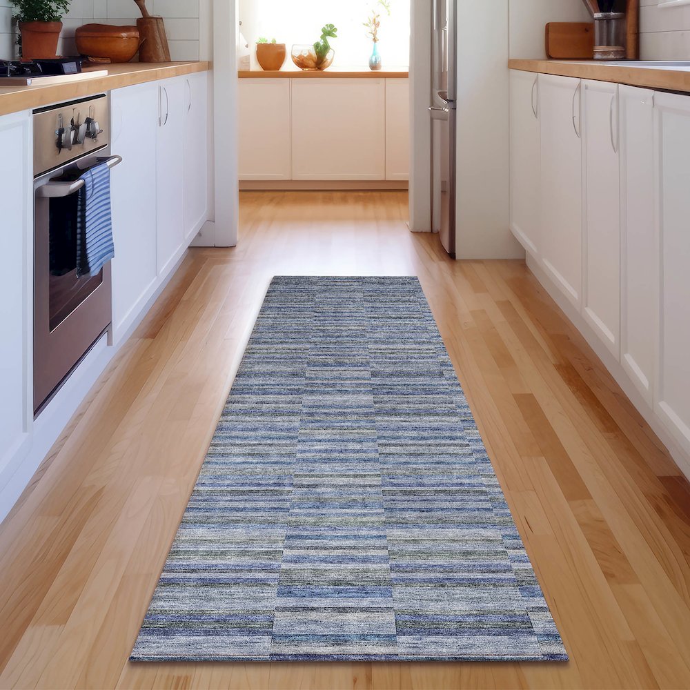 Premium Machine Washable Mayfield AMF816 Navy 2'3" x 7'6" Runner Rug. Picture 5