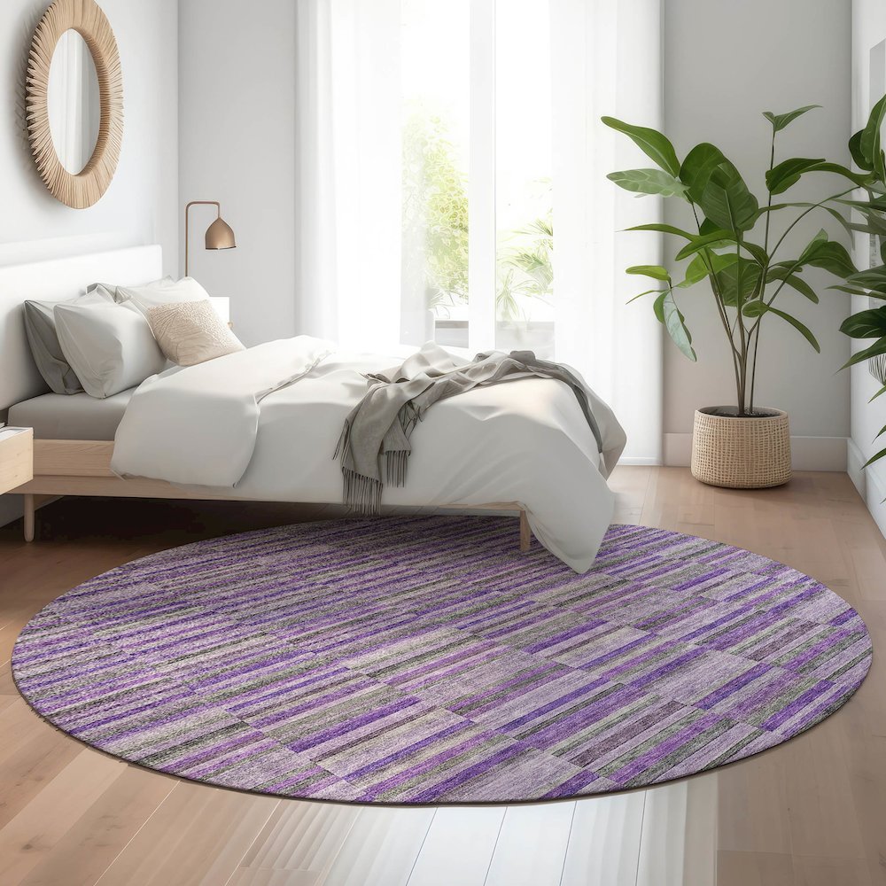 Premium Machine Washable Mayfield AMF816 Purple 8' x 8' Round Rug. Picture 5