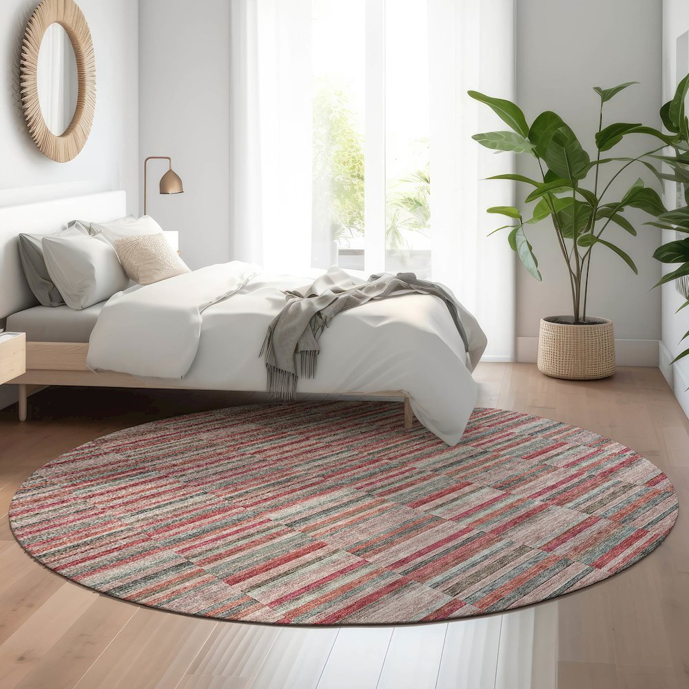 Premium Machine Washable Mayfield AMF816 Red 8' x 8' Round Rug. Picture 5