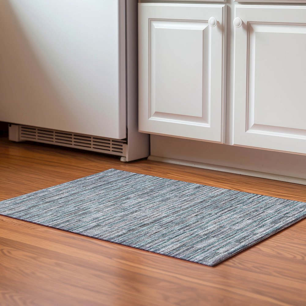 Premium Machine Washable Mayfield AMF816 Teal 1'8" x 2'6" Rug. Picture 5